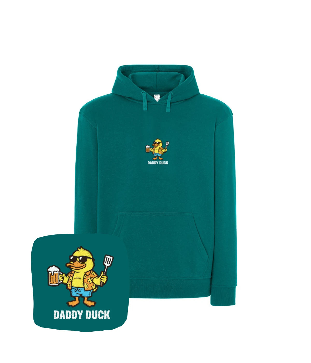 Szmaragdowa bluza z haftem Daddy Duck - świetny prezent dla fana piwa, haft komputerowy