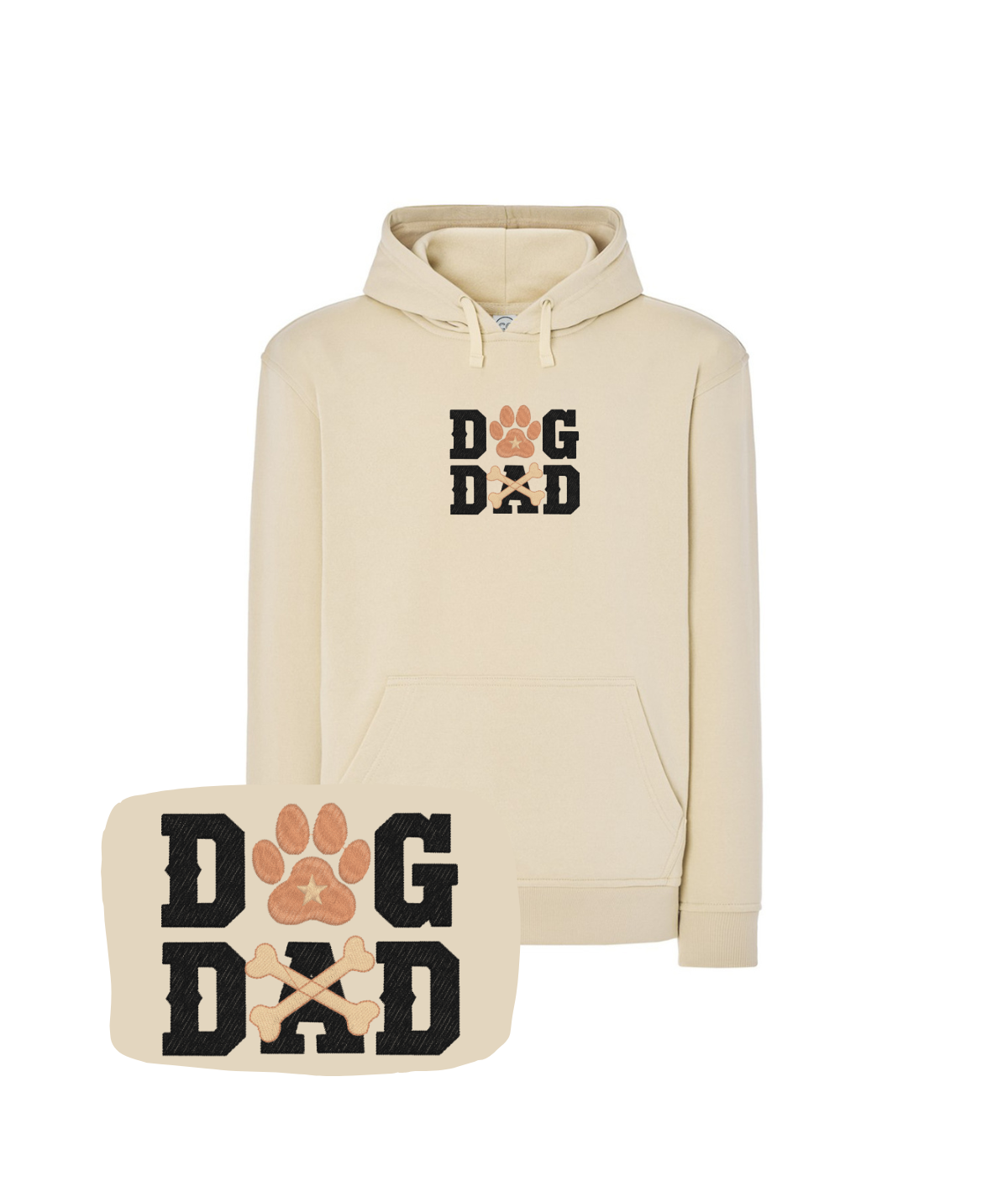 Beżowa bluza z haftem Dog Dad - idealna na prezent dla psiego opiekuna, haft z łapą i kością.