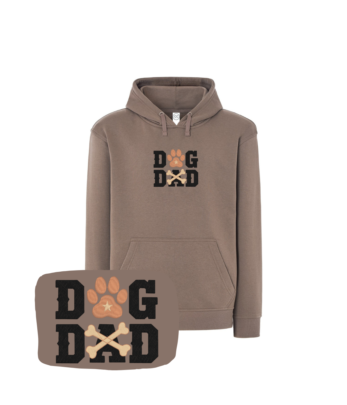 Brązowa bluza z haftem Dog Dad - koszulka dla psiego taty, z haftem motywu łapy i kości.