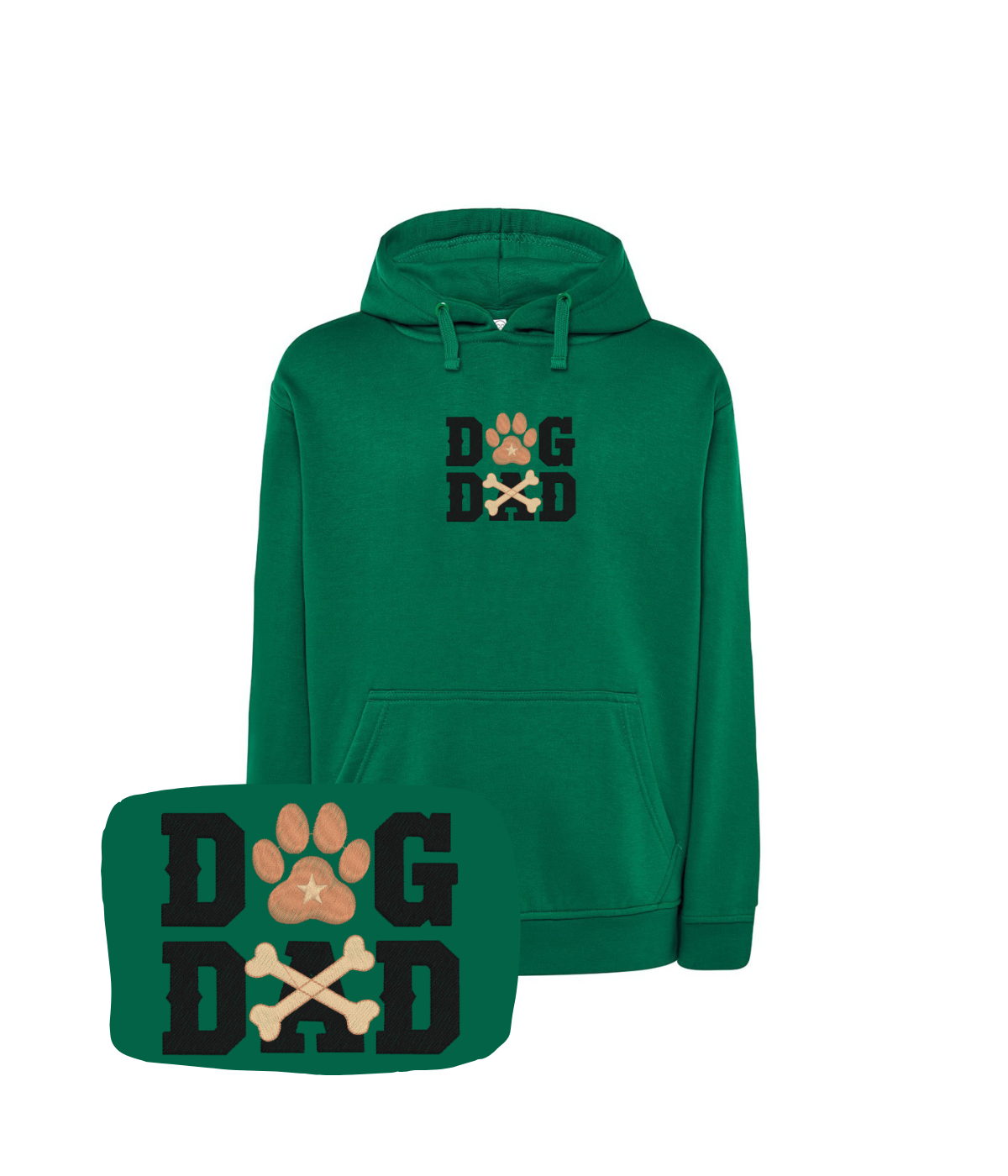 Ciemnozielona bluza z haftem Dog Dad - świetny prezent dla miłośnika zwierząt, haft z łapą.