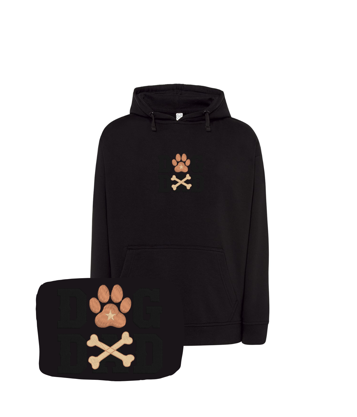Czarna bluza z haftem Dog Dad - klasyczny prezent dla właściciela psa, z haftem łapki i kości.