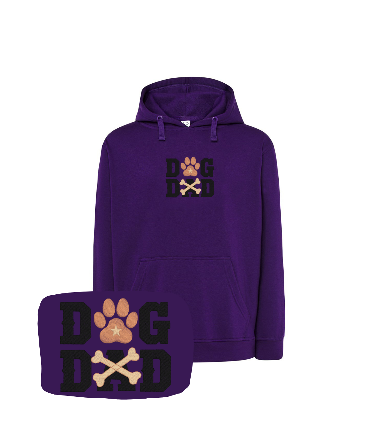 Fioletowa bluza z haftem Dog Dad - kolorowa koszulka dla miłośnika psów, haft łapki i kości.