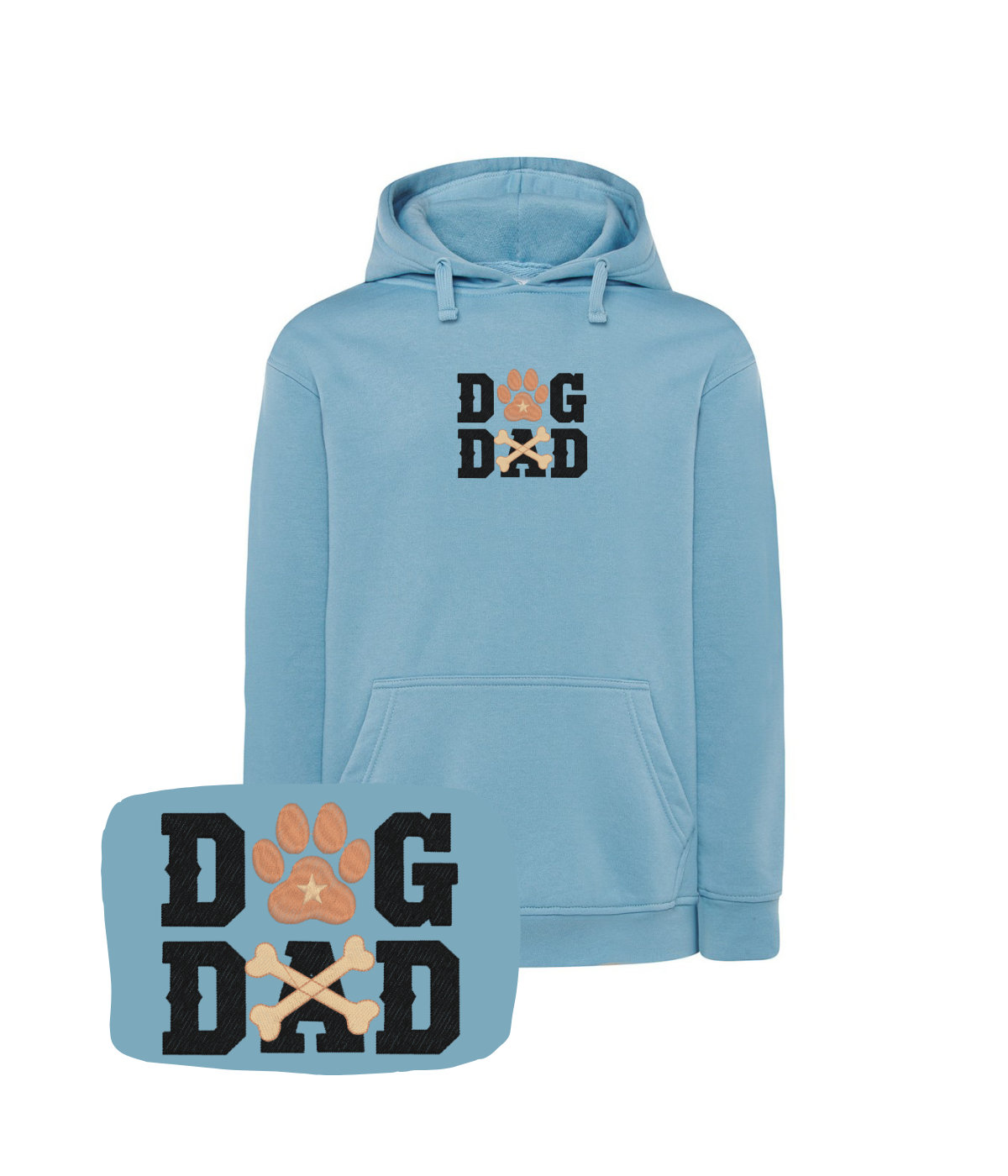 Jasnoniebieska bluza z haftem Dog Dad - koszulka dla psiego taty z haftem łapy i kości.