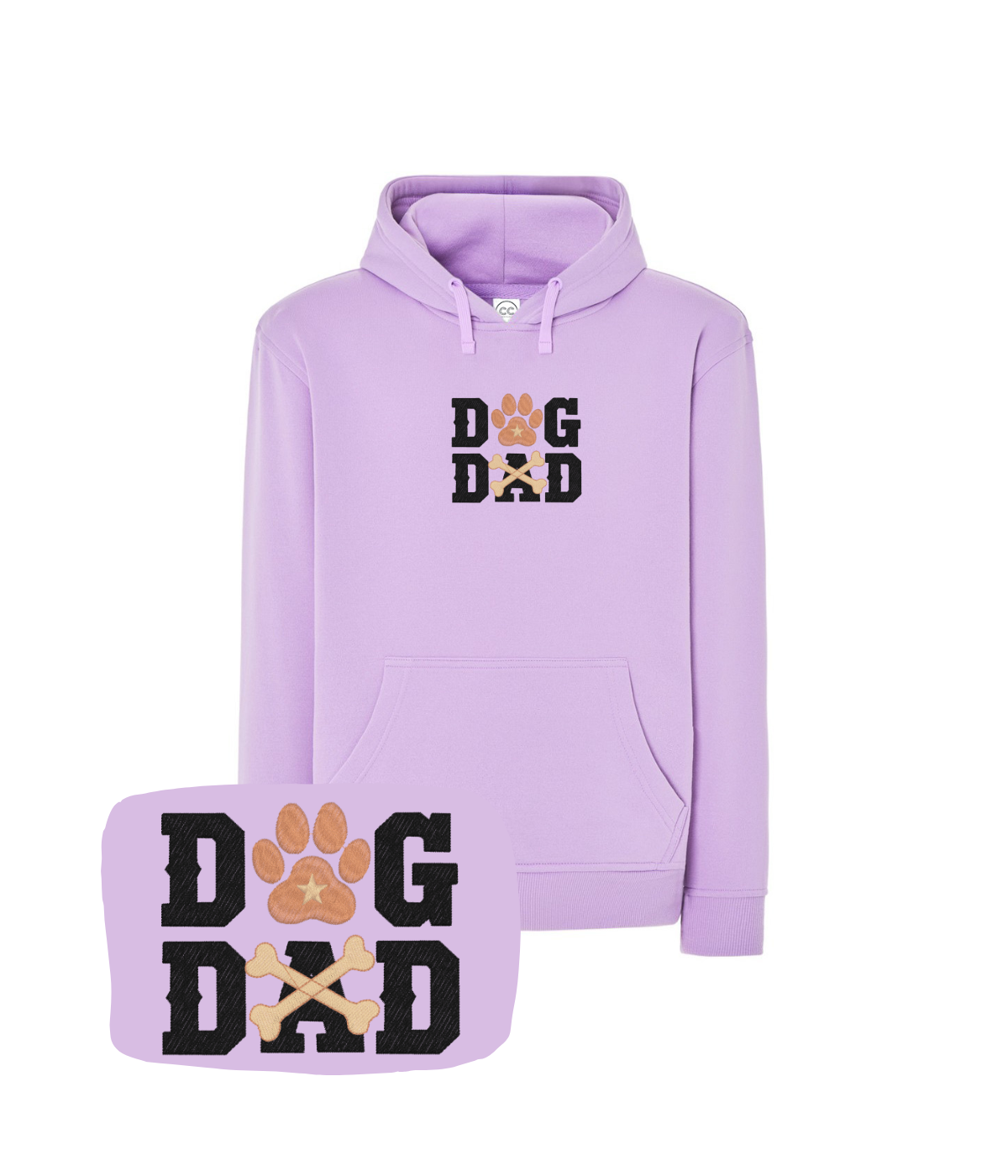 Lawendowa bluza z haftem Dog Dad - piękny prezent dla właściciela psa, motyw łapki i kości.