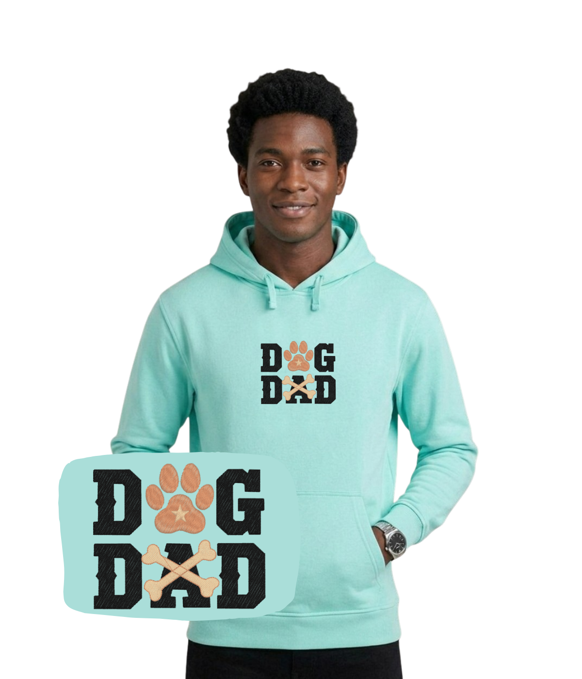 Miętowa bluza z haftem Dog Dad - idealny prezent dla właściciela psa, haft komputerowy z motywem łapy i kości.