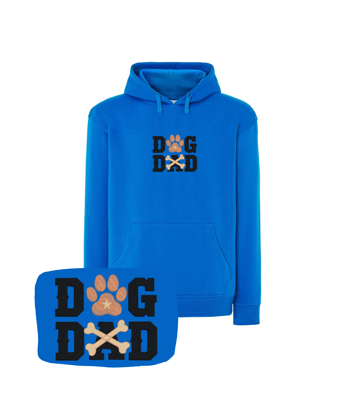 Niebieska bluza z haftem Dog Dad - idealna na prezent dla właściciela psa, haft psiej łapy.