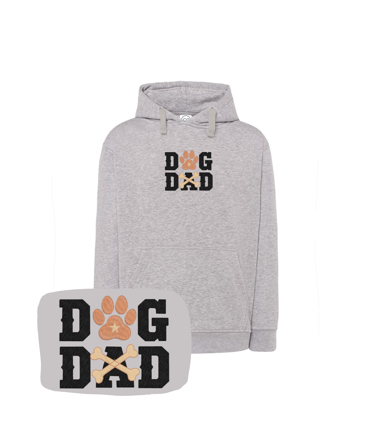 Szara bluza z haftem Dog Dad - świetna koszulka dla miłośnika psów, haft z pawprint i kością.