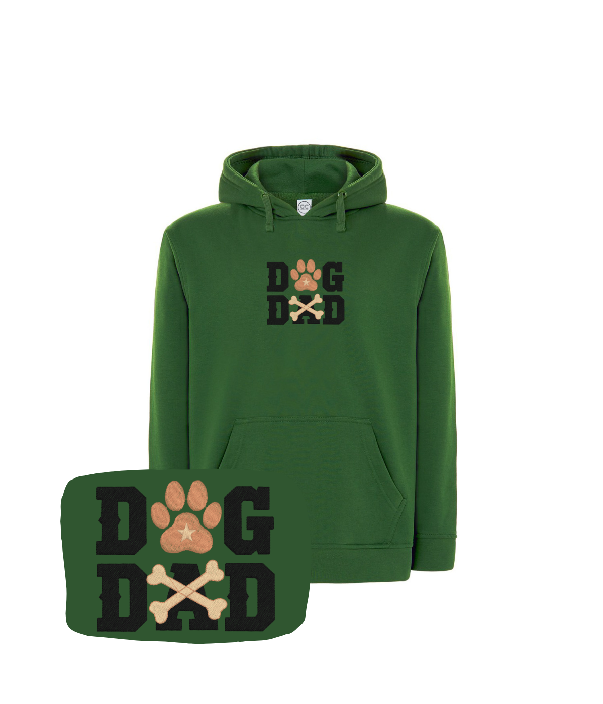 Zielona bluza z haftem Dog Dad z motywem psiej łapy - koszulka dla miłośnika psów z haftem.