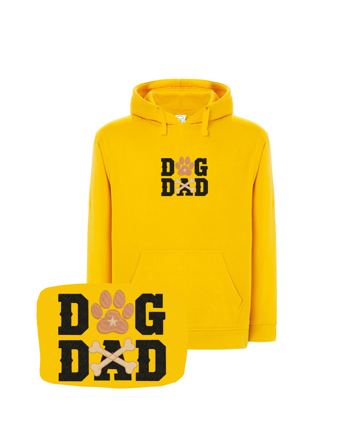 Żółta bluza z haftem Dog Dad - wspaniały prezent dla miłośnika zwierząt, haft z psiej łapy.