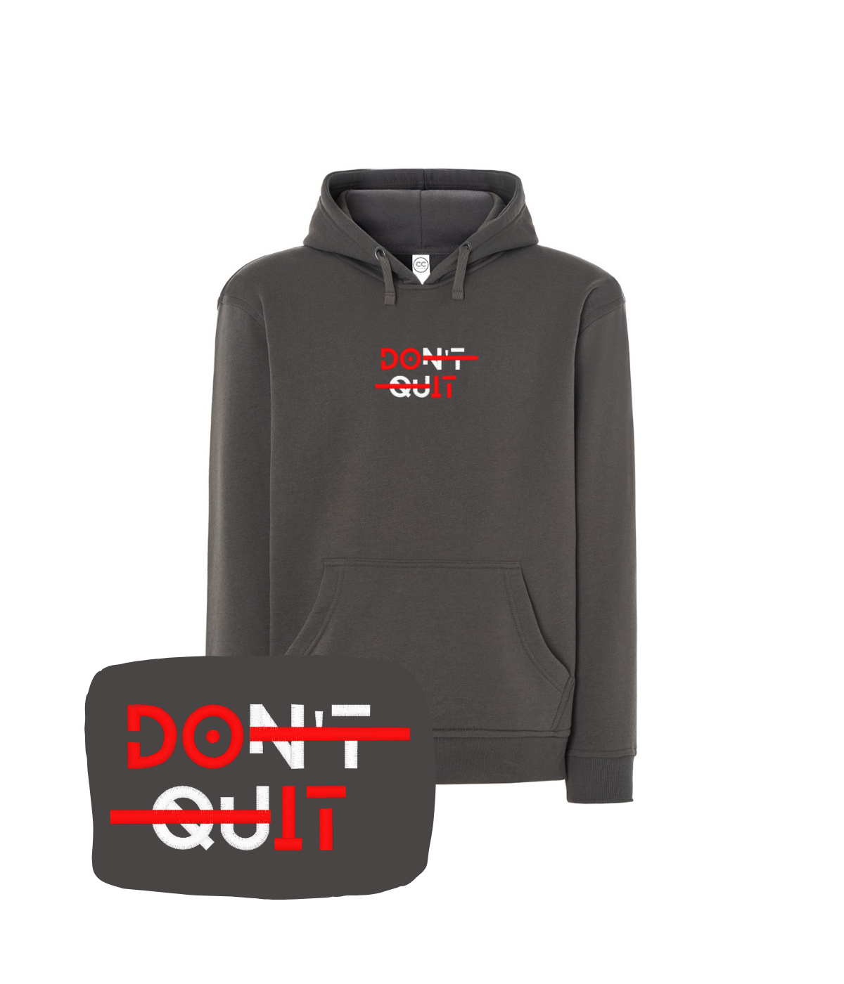 Anthracite bluza z haftem motywacyjnym Don't Quit - dla osób pełnych odwagi