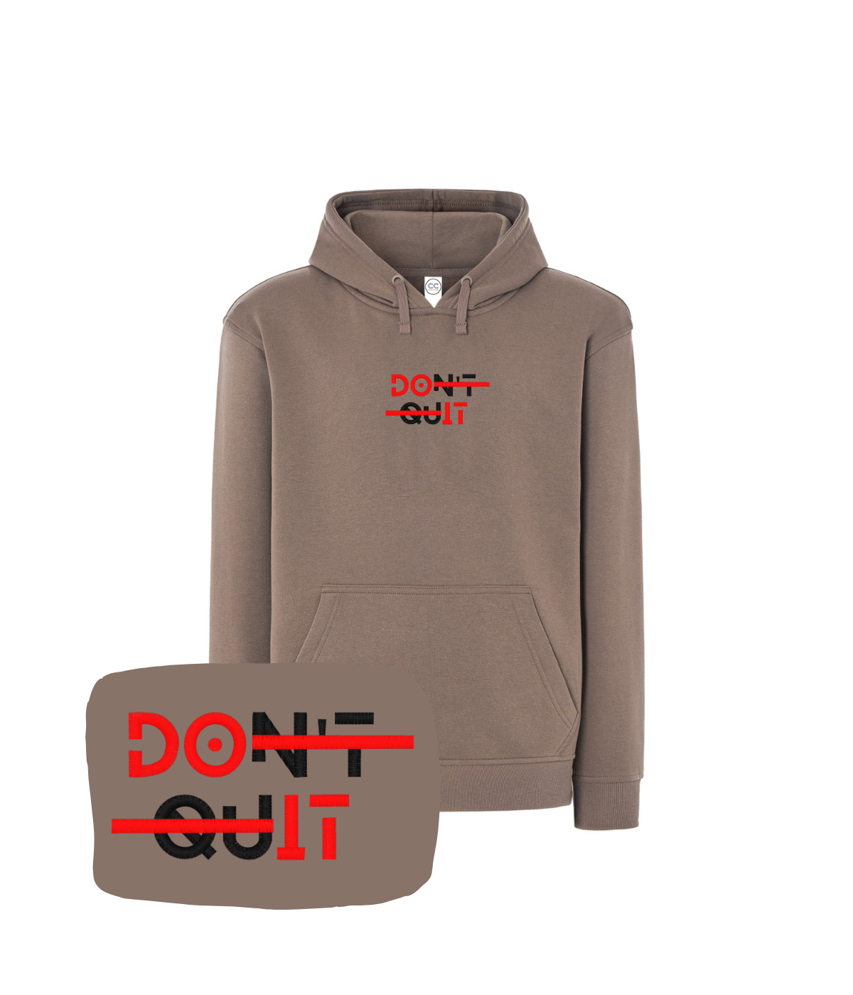 Brązowa bluza z haftem napisu Don't Quit - zachęta do wytrwałości, idealna na prezent