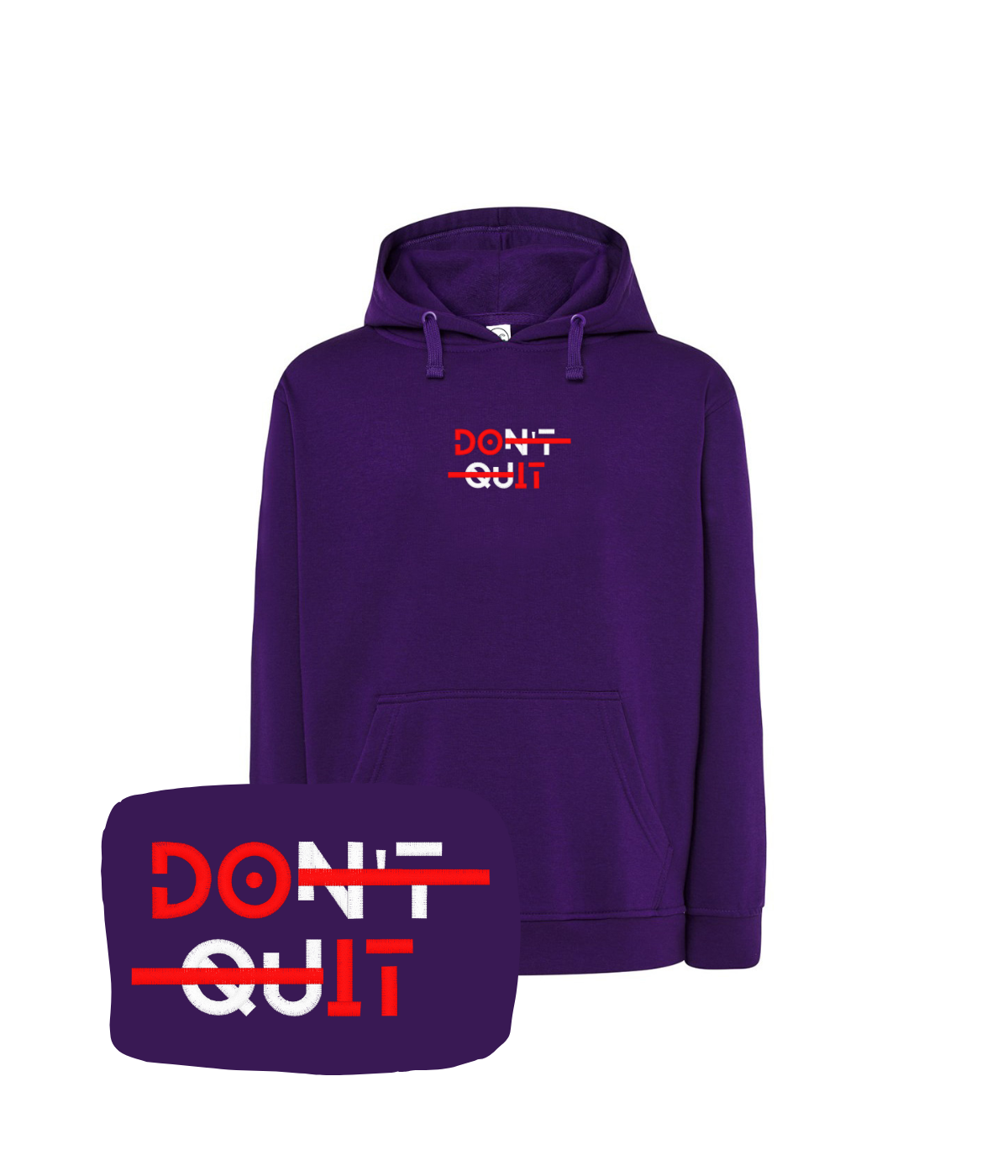 Fioletowa bluza z haftem Don't Quit - motywacyjny prezent, haft komputerowy