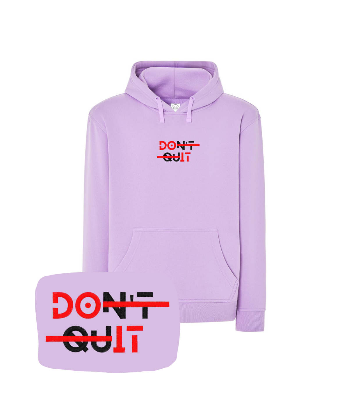 Liliowa bluza z haftem Don't Quit - dodająca motywacji każdego dnia, haft komputerowy