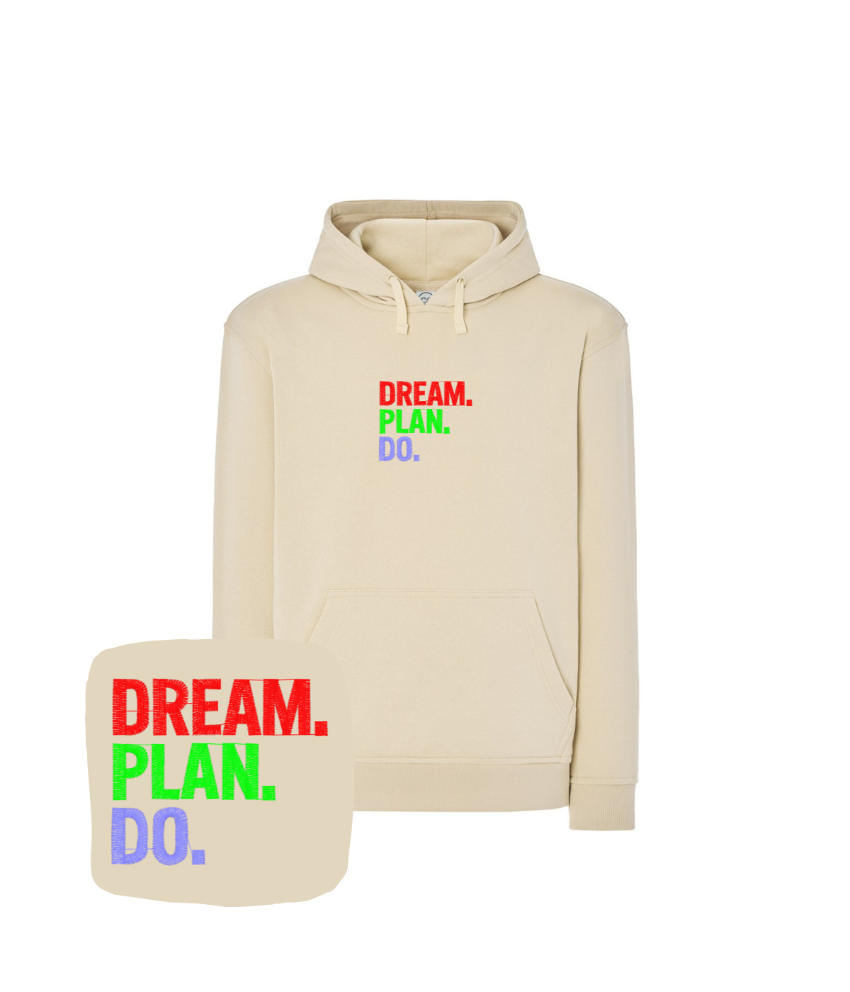 Beżowa bluza z haftem Dream Plan Do - praktyczny prezent dla niego z haftem komputerowym