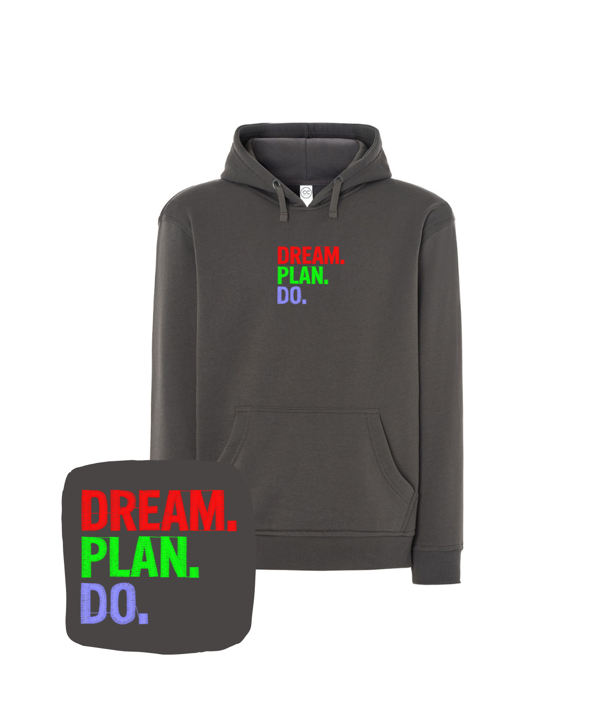 Czarna bluza z haftem Dream Plan Do - koszulka motywacyjna z inspirującym haftem komputerowym