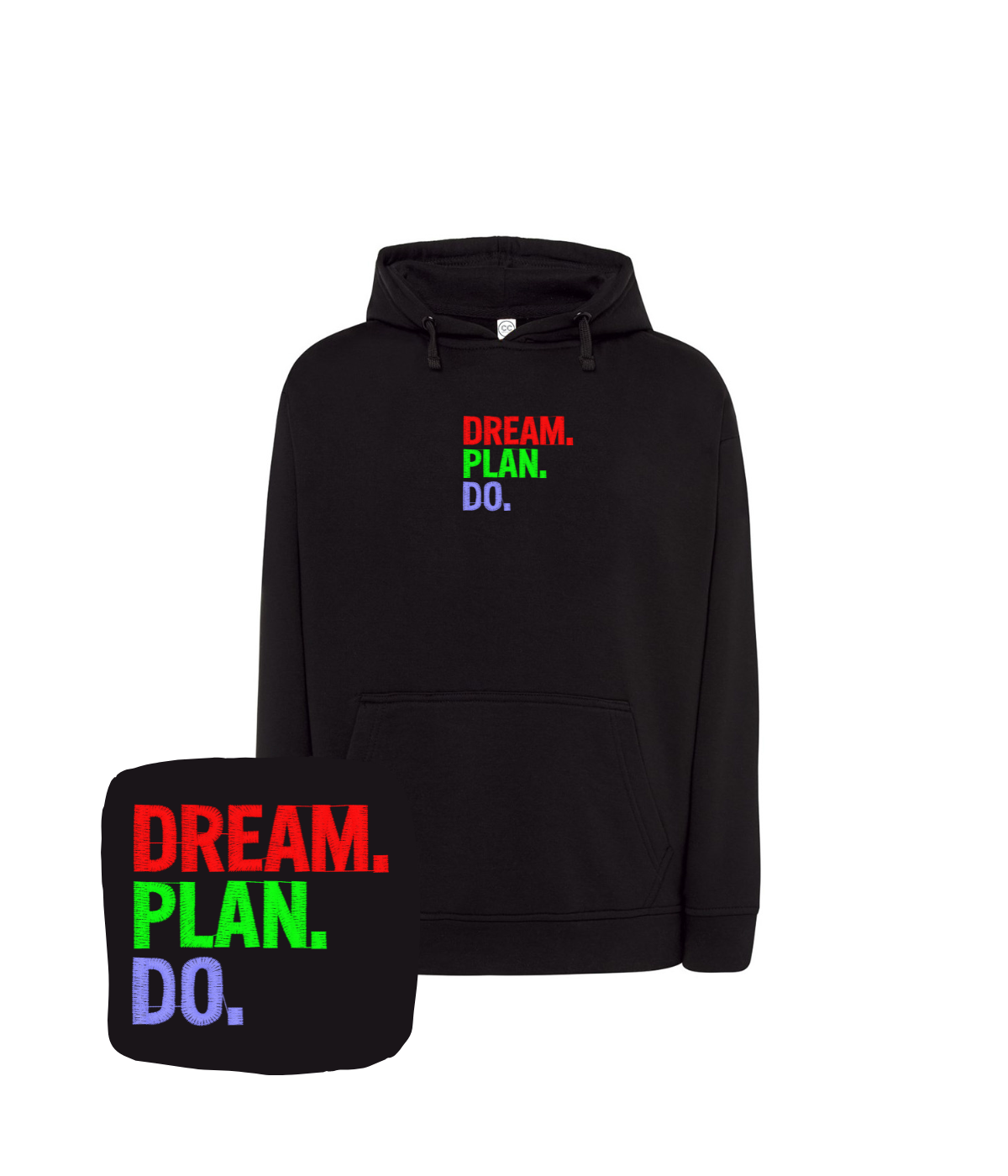 Czarna bluza z haftem Dream Plan Do - świetny prezent dla faceta z motywującym haftem komputerowym