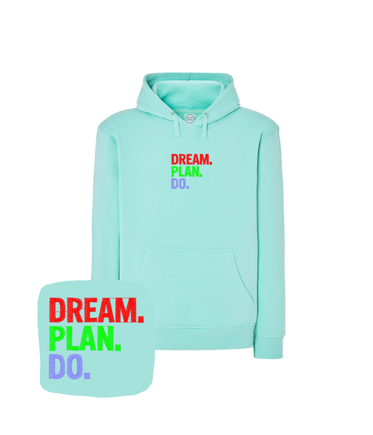 Miętowa bluza z haftem Dream Plan Do - idealny prezent dla niej z motywującym haftem komputerowym