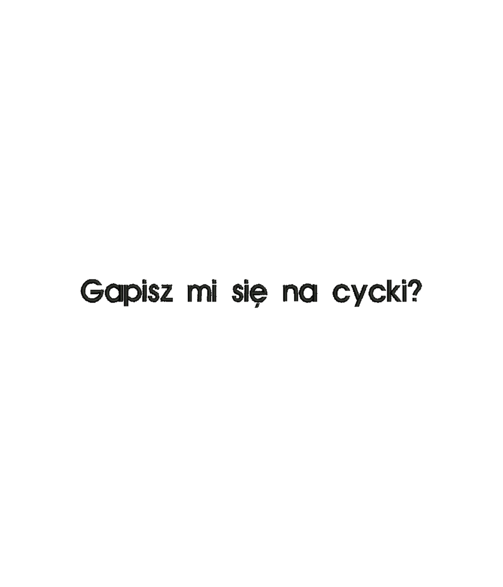 Gray hooded sweatshirt with embroidered "Gapisz mi się na cycki?" phrase from CustomClothes.pl, shown with front view.