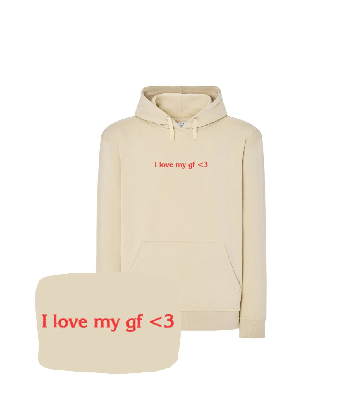 Beżowa bluza z haftem 'I love my gf <3', romantyczny prezent dla chłopaka od dziewczyny, haft komputerowy.