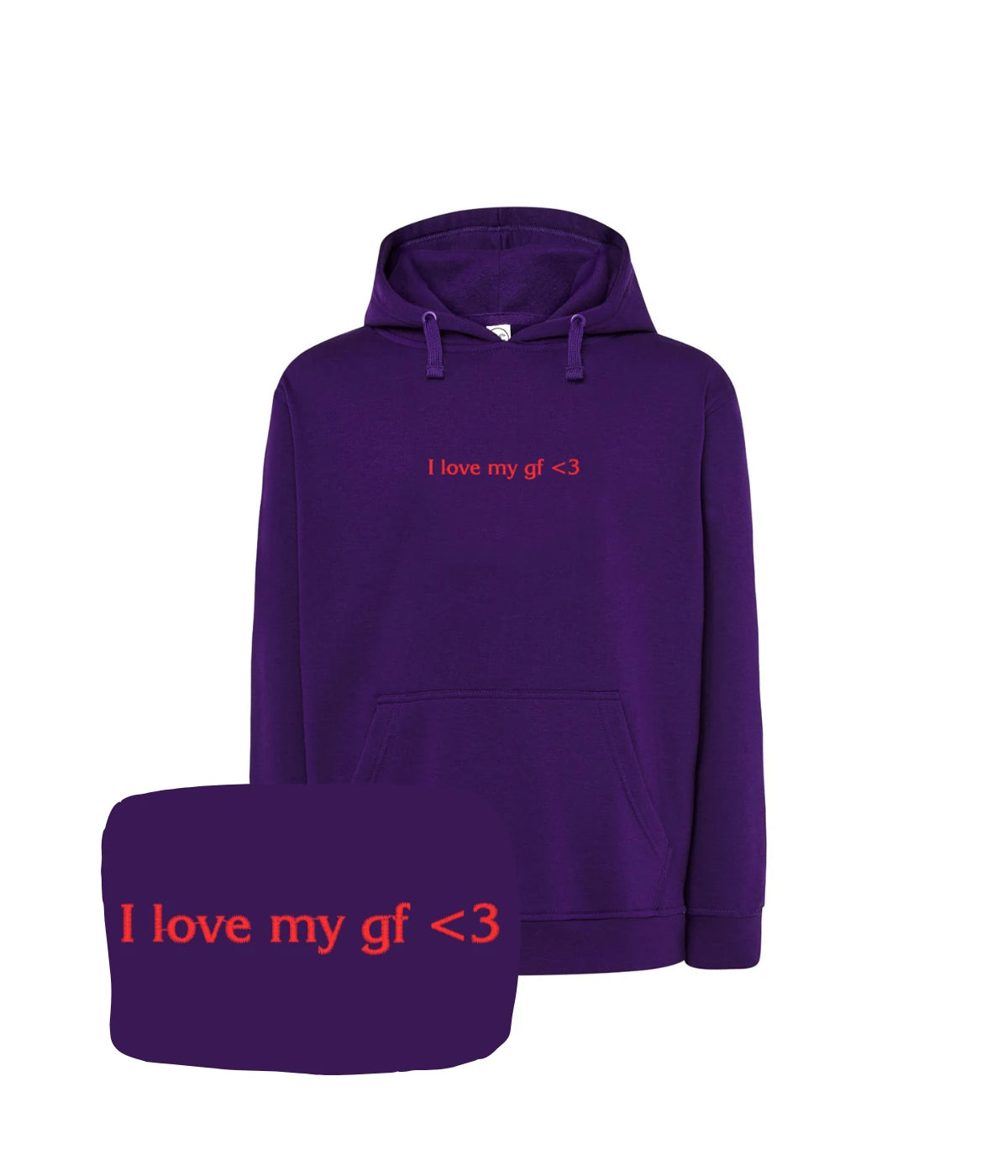 Ciemnofioletowa bluza z haftem 'I love my gf <3', oryginalny prezent dla chłopaka od dziewczyny, haft komputerowy.