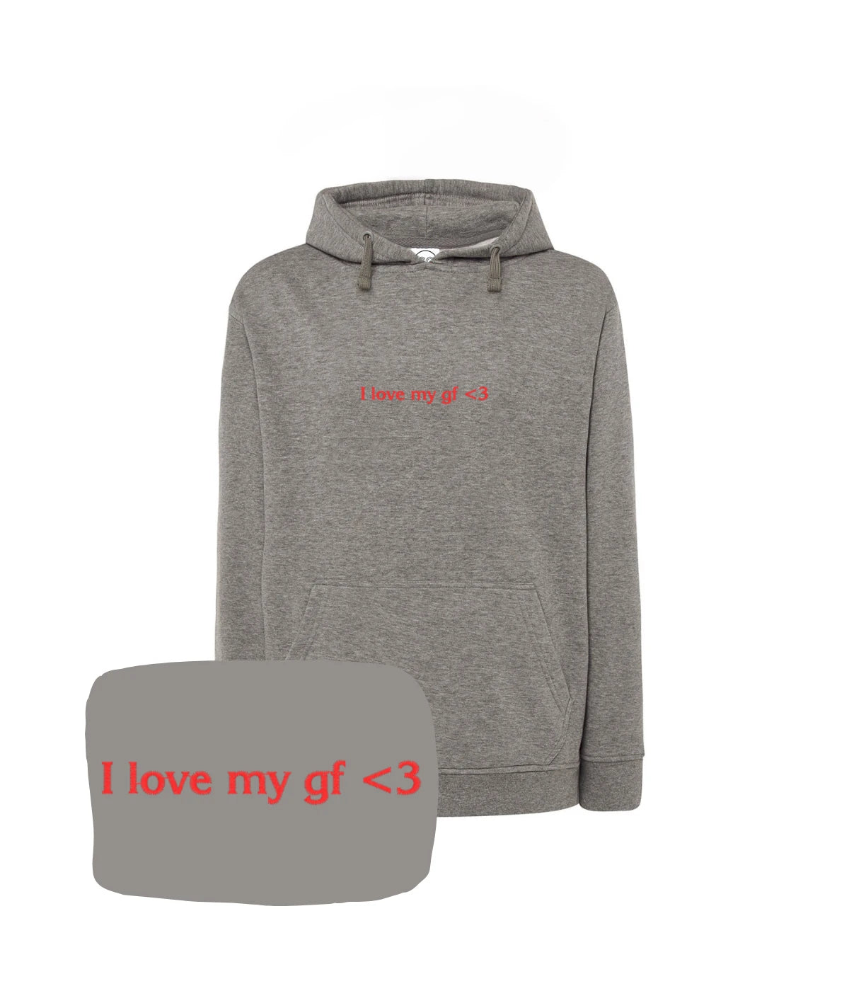Szara bluza z haftem 'I love my gf <3', romantyczny prezent dla chłopaka od dziewczyny, haft komputerowy.