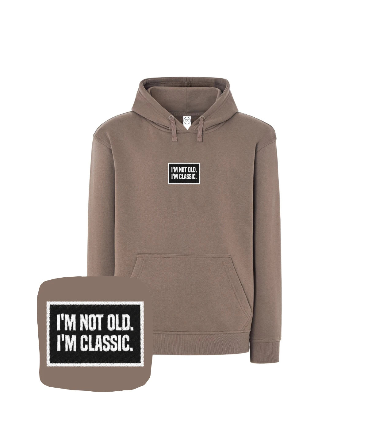 Butelkowa zieleń bluza z haftem 'I’m Not Old. I’m Classic.'. Na prezent urodzinowy, haft komputerowy.