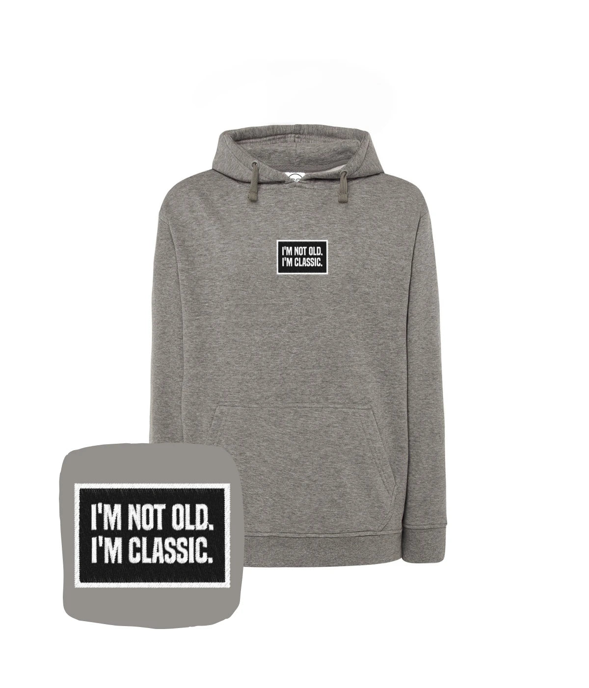 Ciemnoszara bluza z haftem 'I’m Not Old. I’m Classic.'. Idealna na prezent dla niej, haft komputerowy.