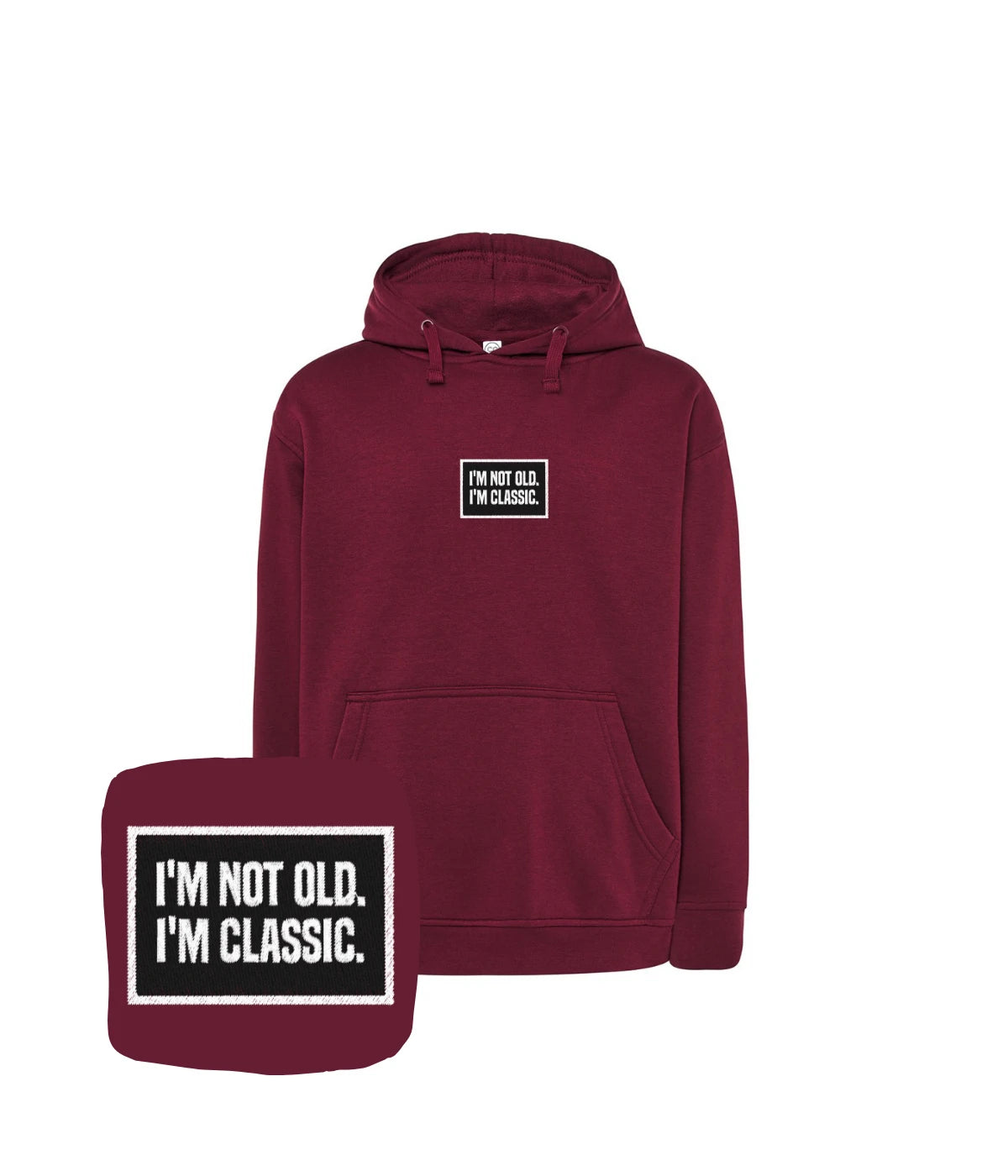 Czerwona bluza z haftem 'I’m Not Old. I’m Classic.'. Oryginalny prezent, haft komputerowy od 1 sztuki.