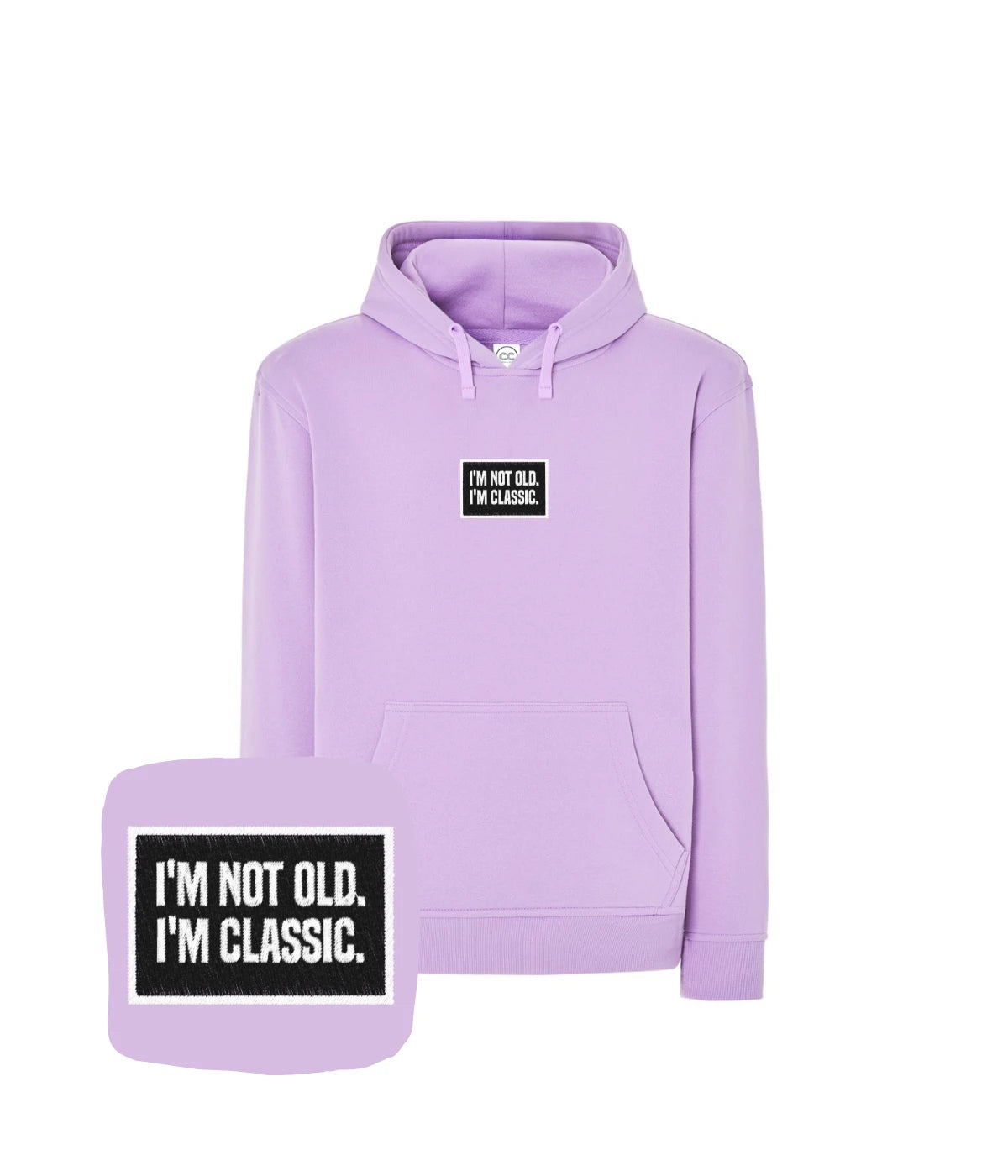 Fioletowa bluza z haftem 'I’m Not Old. I’m Classic.'. Wyjątkowy prezent urodzinowy, haft komputerowy.