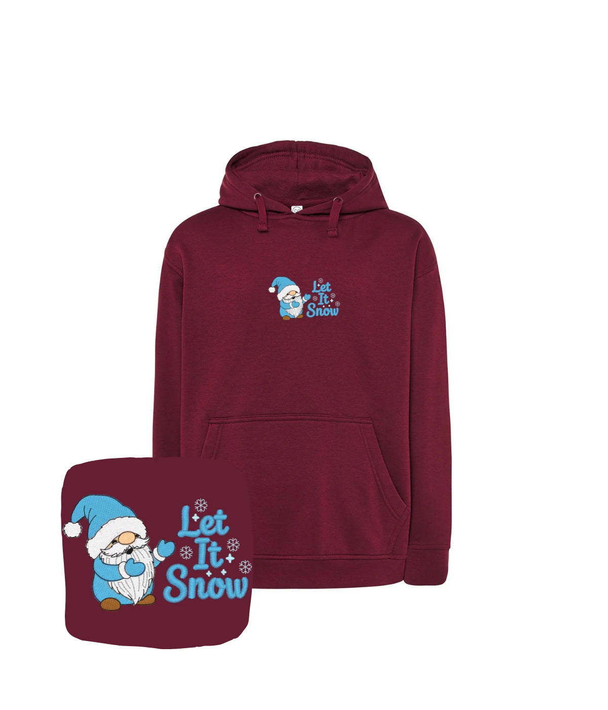 Bordowa bluza z haftem Let It Snow, oryginalny prezent urodzinowy z haftem, haft komputerowy od 1 sztuki