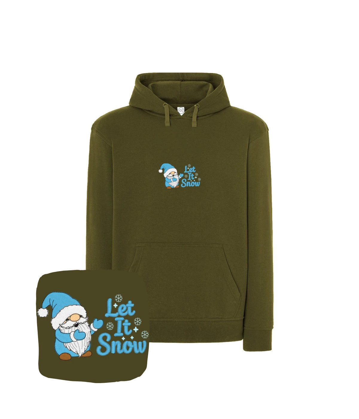Oliwkowa bluza z haftem Let It Snow, idealny śmieszny prezent z humorem - haft komputerowy