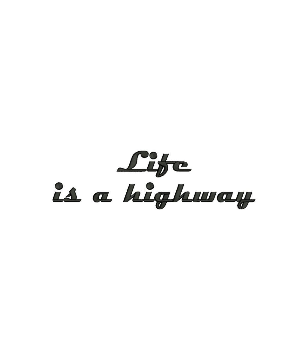 Blue hoodie with "Life is a Highway" embroidery, featuring detailed embroidery and a comfortable fit, from CustomClothes.pl.
