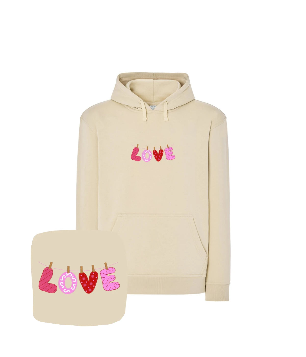 Beżowa bluza z haftem LOVE w stylu odprężającym - idealny prezent na walentynki z haftem komputerowym.