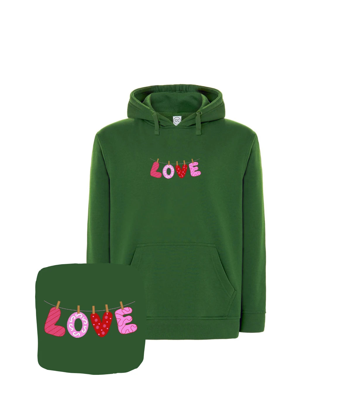 Ciemnozielona bluza z haftem LOVE - świetny prezent na rocznicę, haft komputerowy o wyjątkowym stylu.
