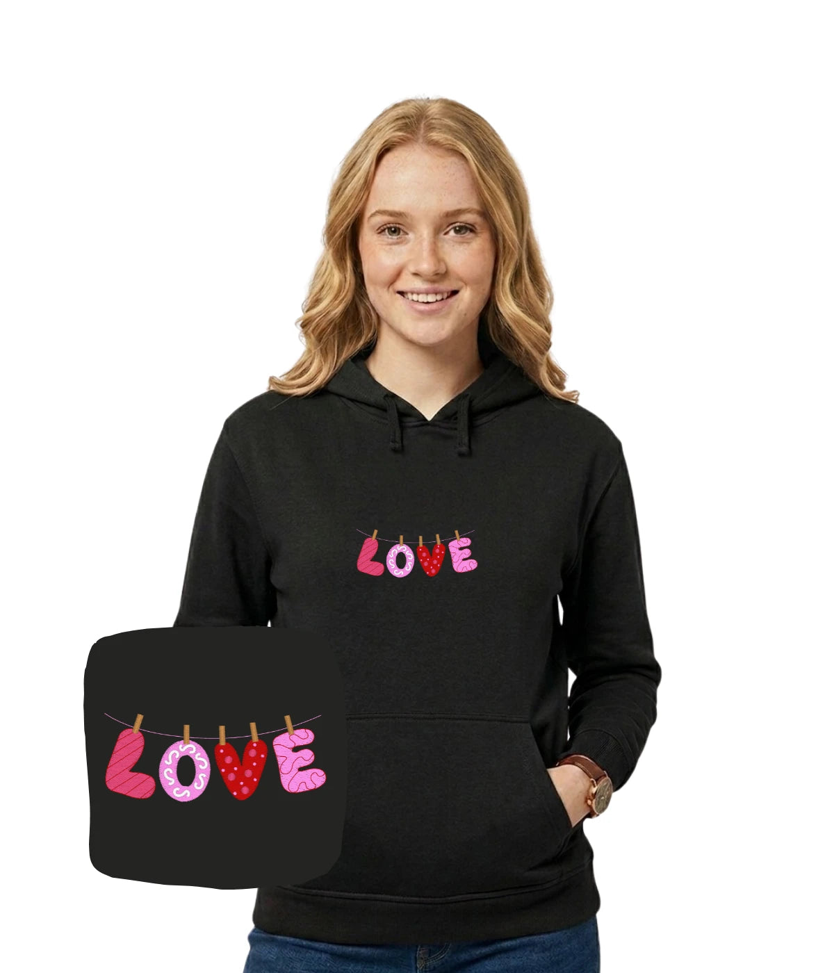Czarna bluza z haftem napisem LOVE - prezent dla niej, haft komputerowy w stylu miłosnym.