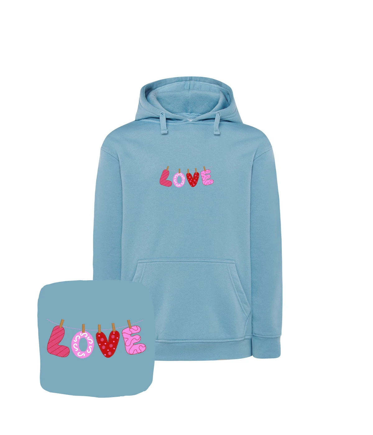 Jasnoniebieska bluza z haftem LOVE - prezent na Dzień Matki, haft komputerowy z uroczym wzorem.