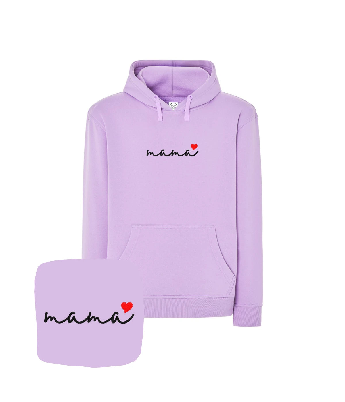 Fioletowa bluza z kapturem z haftem mama z czerwonym sercem - idealny prezent dla mamy.