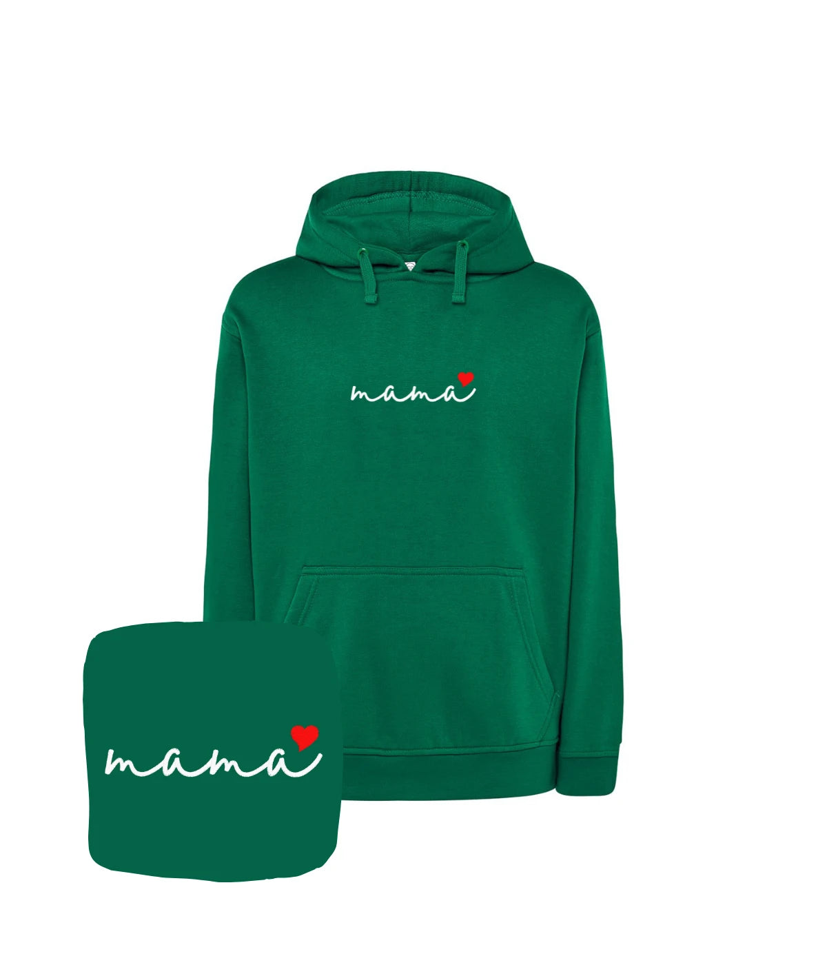 Jasnozielona bluza z kapturem z haftem mama i serce - świetny prezent dla mamy z haftem.