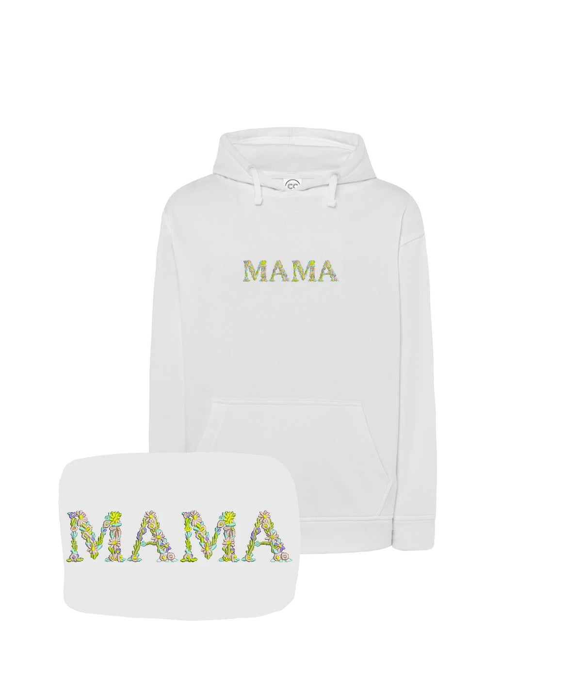 Biała bluza z haftem napisu MAMA utworzonego z kwiatów - idealna na prezent dla mamy.