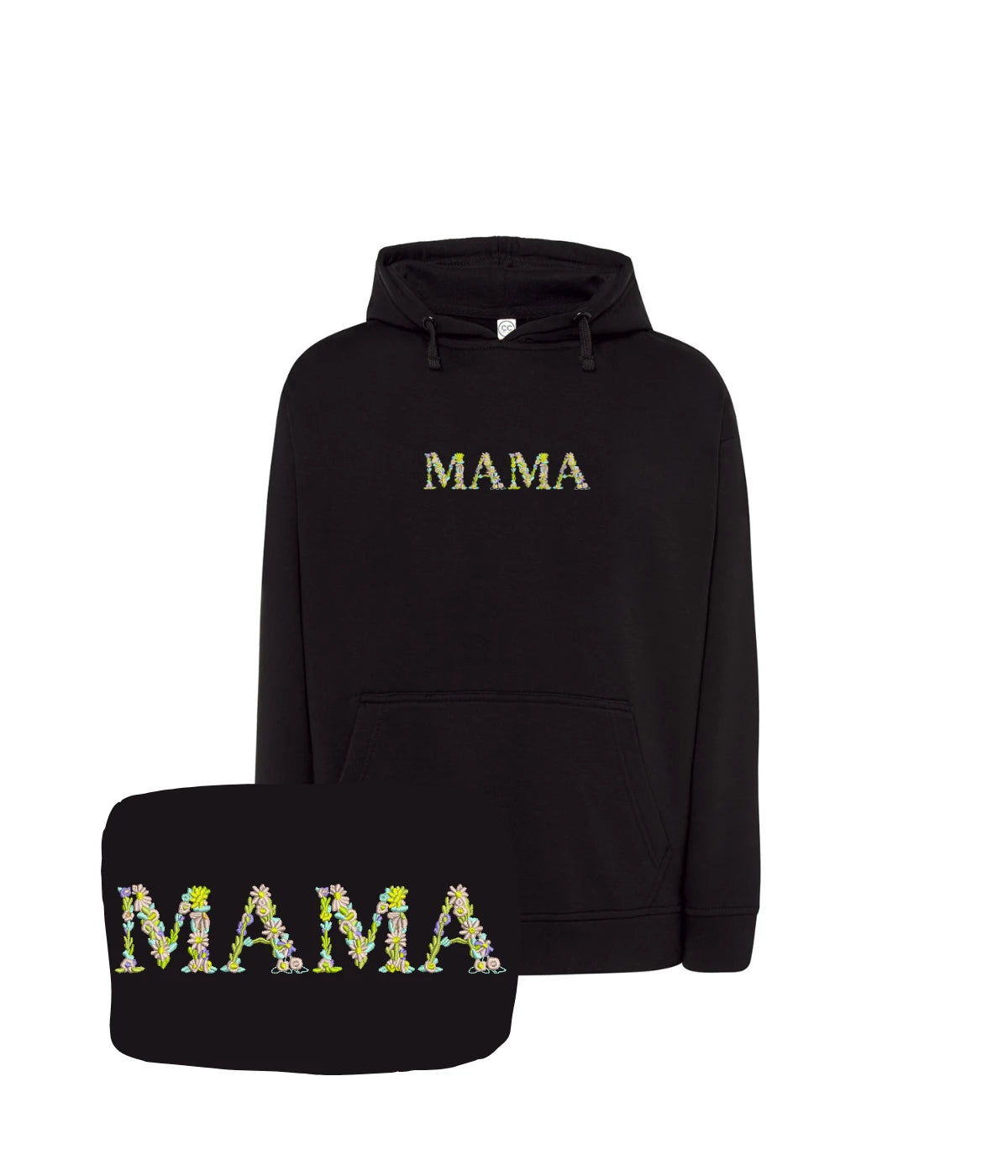 Czarna bluza z haftem MAMA utworzonym z kwiatów - wspaniały prezent na Dzień Matki.