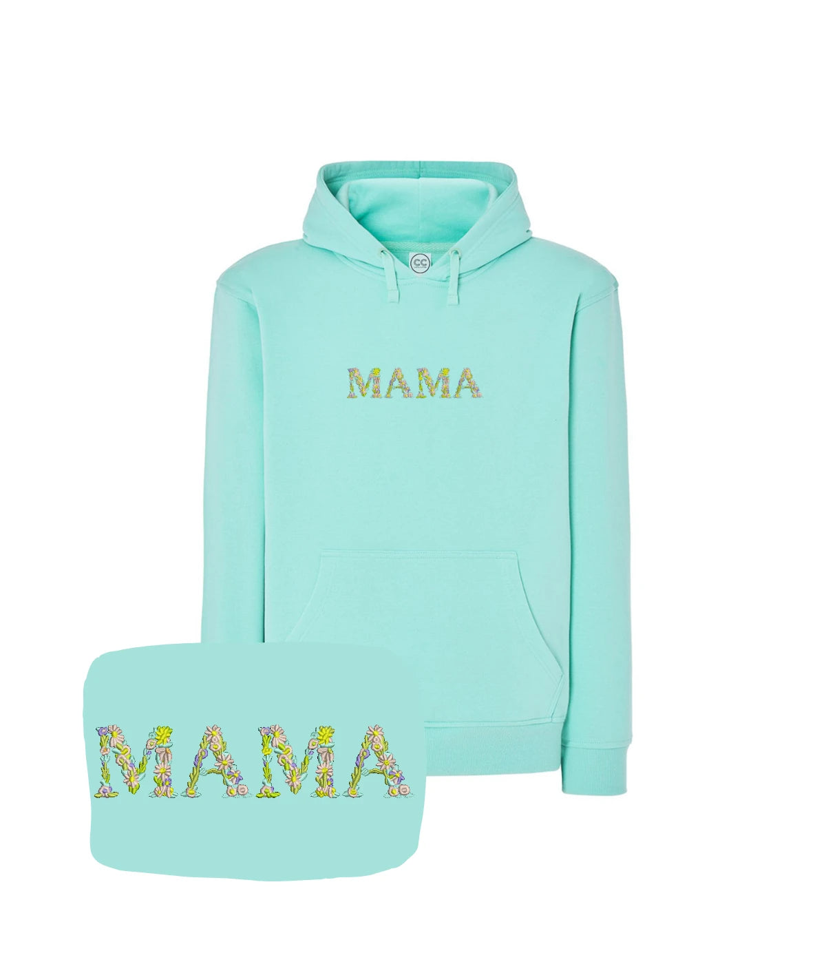 Miętowa bluza z haftem MAMA z kolorowych kwiatów - wyjątkowy prezent na Dzień Matki.