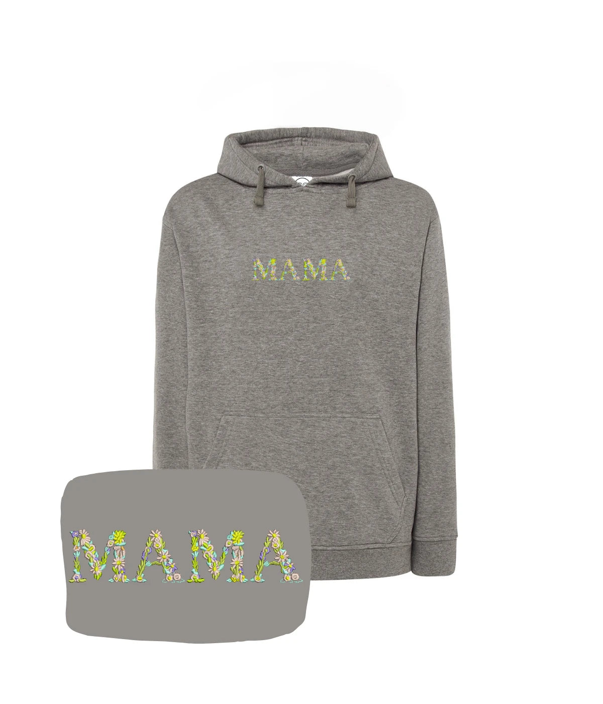 Szara bluza z haftem kwiatowego napisu MAMA, idealny prezent dla mamy.