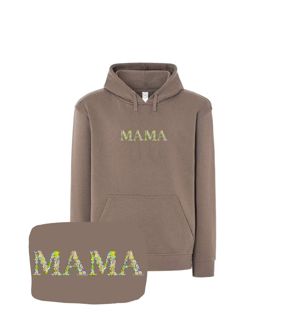 Taupe bluza z haftem napisu MAMA z kolorowych kwiatów, idealny prezent dla mamy.