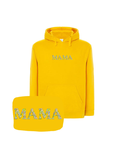 Żółta bluza z haftem MAMA z kwiatów - doskonały prezent na Dzień Matki z haftem komputerowym.