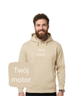 Beżowa bluza z kapturem z haftem motocykla, komfortowa i stylowa, idealna dla motocyklisty, od CustomClothes.pl
