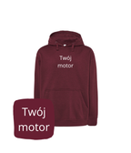 Bordowa bluza z kapturem od CustomClothes.pl z haftem motocykla, idealna dla miłośników jazdy na motocyklu.