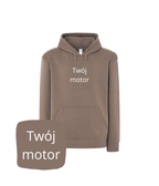 Brown hoodie with motorcycle embroidery by CustomClothes.pl, featuring a personalized motorbike design, perfect for motorcycle enthusiasts.