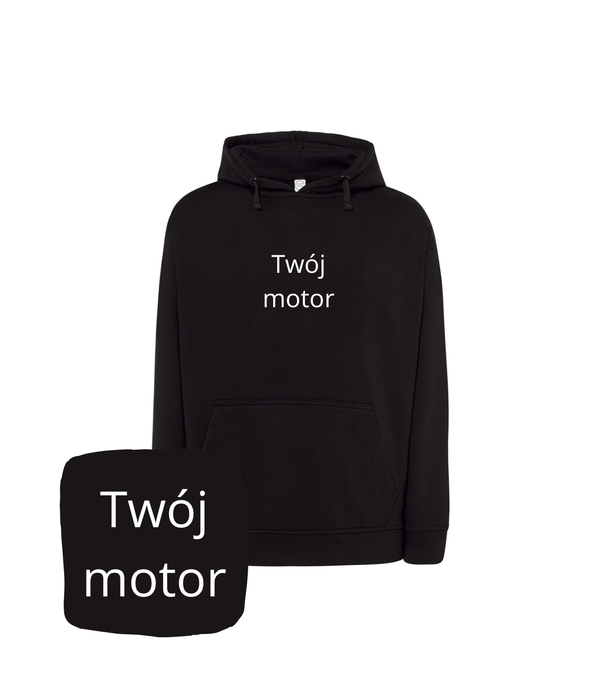 Black hoodie with motorcycle embroidery, featuring a hooded design and detailed motorcycle print, perfect for motorcycle enthusiasts.
