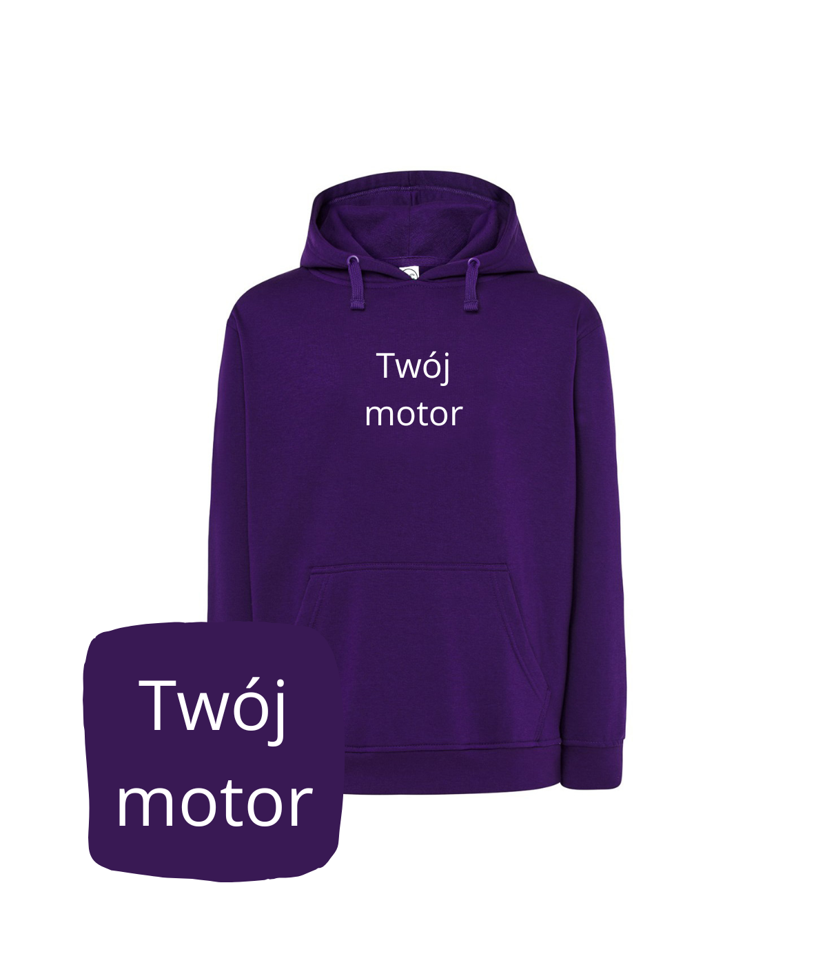 Purple hoodie with motorcycle embroidery from CustomClothes.pl, featuring a detailed motorcycle design on the front.