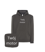 Grafitowa bluza z kapturem z haftem motocykla, wygodny i stylowy produkt marki CustomClothes.pl dla miłośników motocykli.